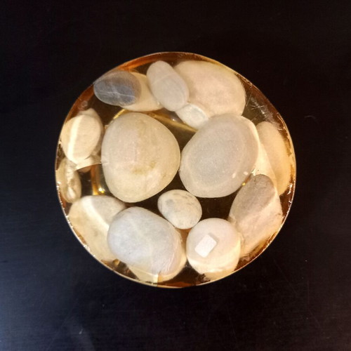 Vintage handmade ashtray with resin and natural pebbles used