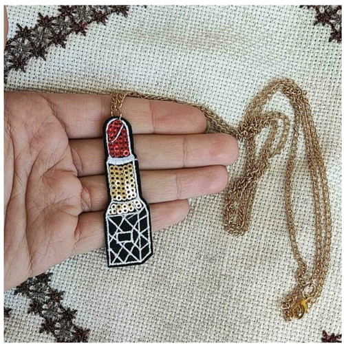 Long necklace red lipstick with chain made to order