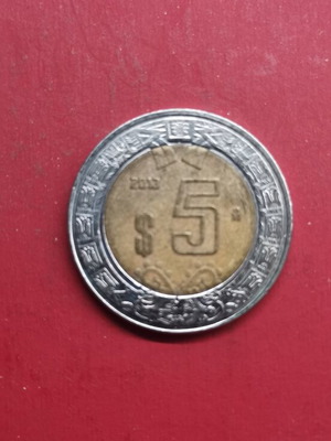 Mexican 5 Pesos Coin 2013 used, bi-metallic