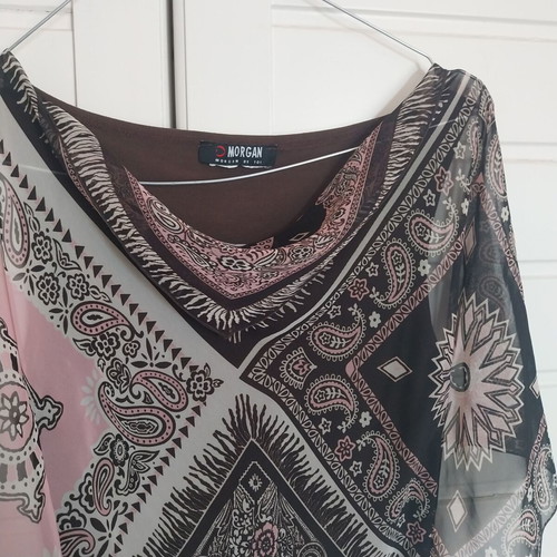Morgan blouse like new, semi-transparent asymmetric, beige and brown