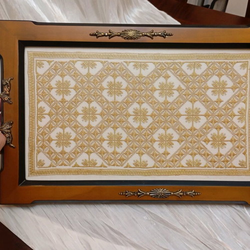 Handmade wooden tray with authentic Lefkadian embroidery