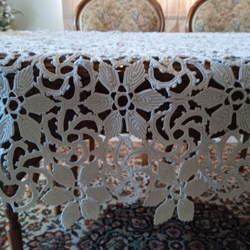 Knitted tablecloth like new, handmade, light beige