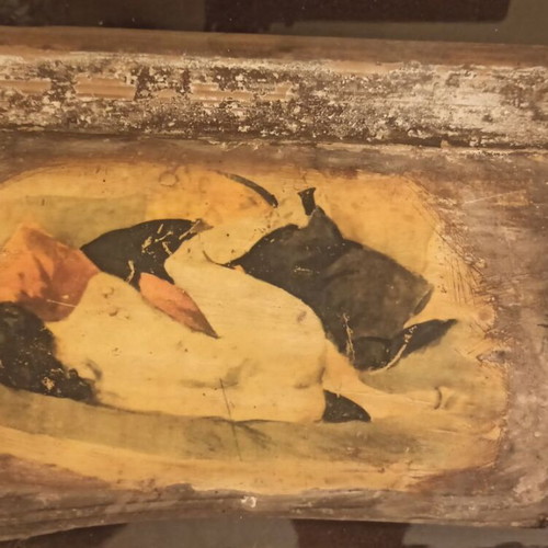 Edward Hopper woman on pillows engraving on old wood panel