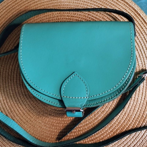 Handmade leather crossbody bag, turquoise