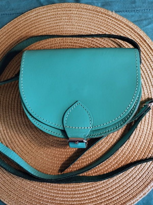 Handmade leather crossbody bag, turquoise