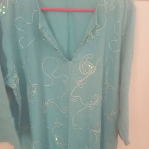 Beach Kaftan turquoise cotton with embroidery and sequins, like new