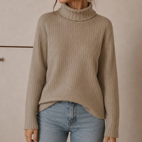 Women's turtleneck sweater medium beige like new