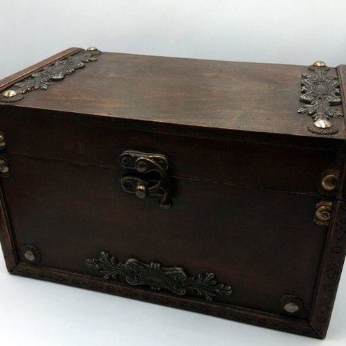 Vintage wooden box with decorative elements like new