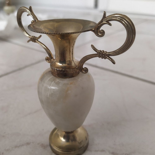 Decorative amphora from brass and onyx like new, 11 cm height