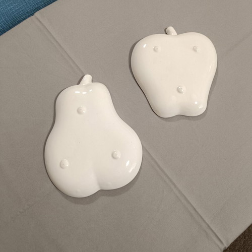Vintage ceramic plates set of 2 handpainted pear and apple