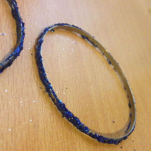 Handmade bracelets hoops with blue glitter, used, set of 2