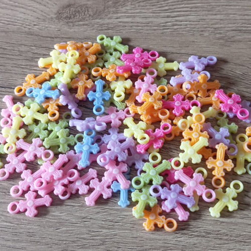 Acrylic cross pendants 20mm new, pack of 90, assorted colors