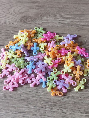 Acrylic cross pendants 20mm new, pack of 90, assorted colors