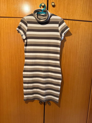 Knitted striped dress with turtleneck new, beige olive