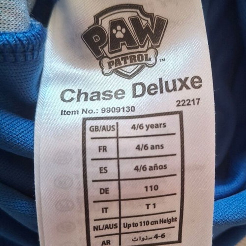 Paw Patrol Chase Kids Carnival Costume like new, size 4-6 years