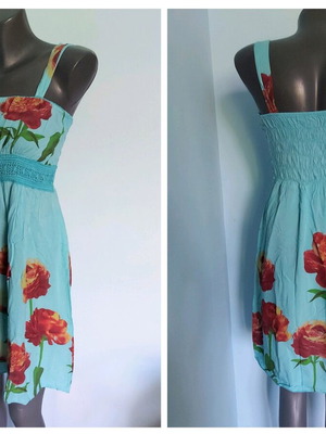 Φόρεμα με τιράντες και δαντέλα σαν καινούργιο, XS/S, μπλε με floral σχέδιο