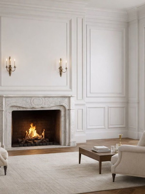 Pompadour marble fireplace mantel used, white Carrara
