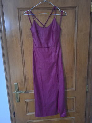 Women's dress magenta faux leather with crisscross back, new