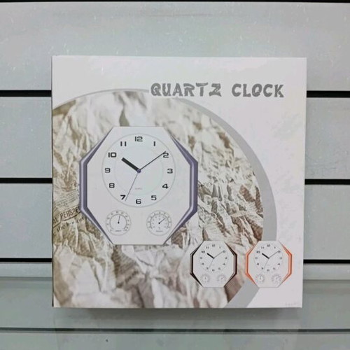 Wall clock brown faux ivory new with thermometer and hygrometer