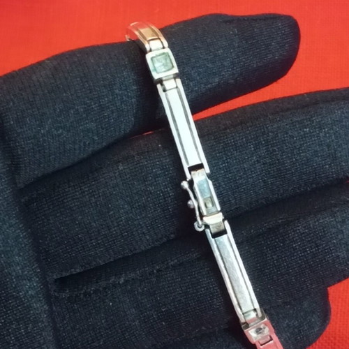 Silver bracelet 925 with zircon, used, 18.4cm, safety clasp