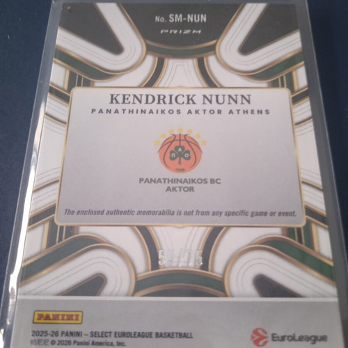 Kendrick Nunn Panini Select Euroleague patch /75