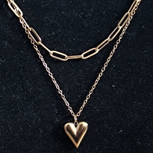 Double women's necklace heart gold layered design new