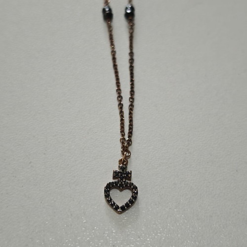 Women's Necklace Rose Gold 9 Carat Heart with Black Zircon, Like New