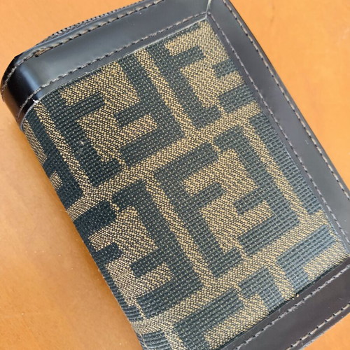 Vintage small wallet with geometric pattern, fabric, brown