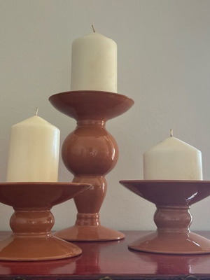 Clay candlesticks set of 3 from Belgium with snail mark, new