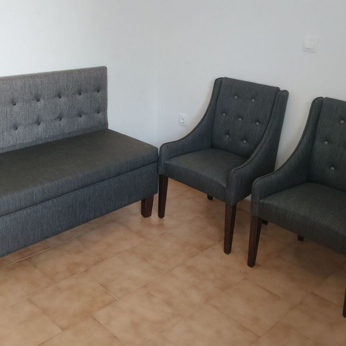 Living room sofa with 2 armchairs, sturdy wood construction