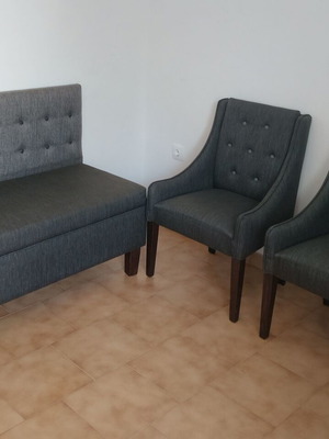 Living room sofa with 2 armchairs, sturdy wood construction