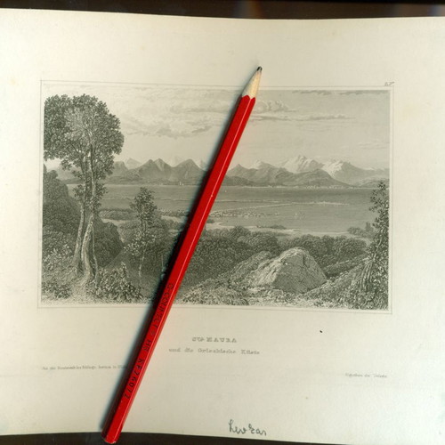 Authentic engraving, view of Lefkada, genuine 1835 print in very good condition