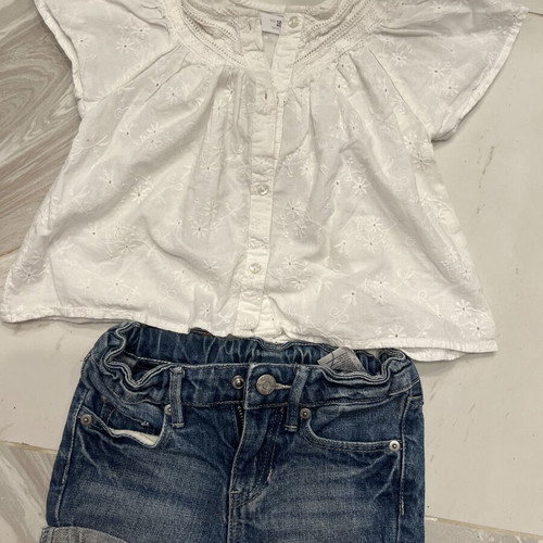 Zara embroidered shirt and H&M denim shorts like new 12-18m