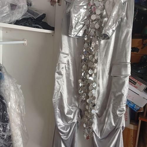 Shein cargo pants and top set like new, silver