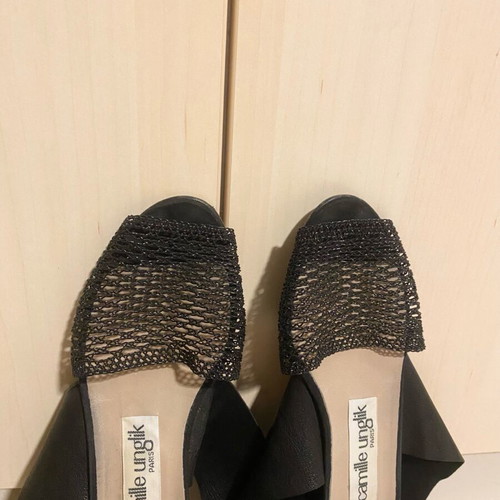 Camille Unglik sandals used, black leather with ribbons