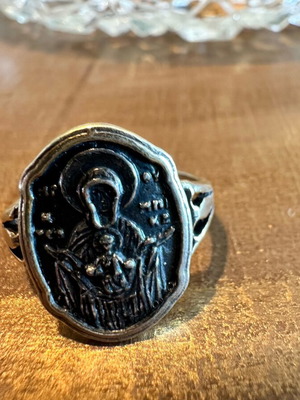 Ring from Rhodes with Panagia Tsampika and prayer, 925 silver like new