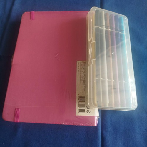 Large pink notebook and United Office fineliner pen set new