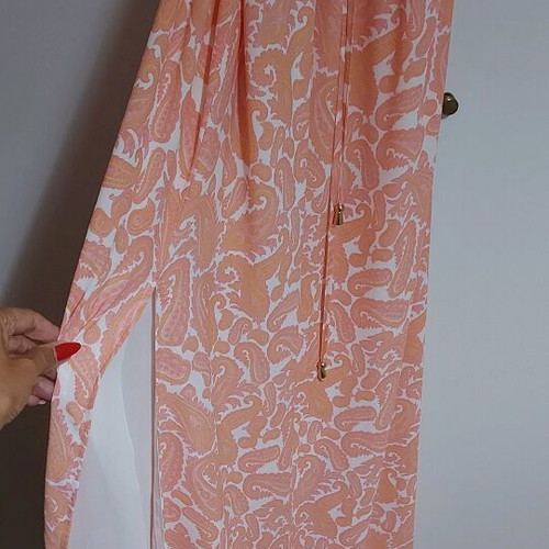Maxi dress Zini new, pink-salmon with fringed sleeves, size 38