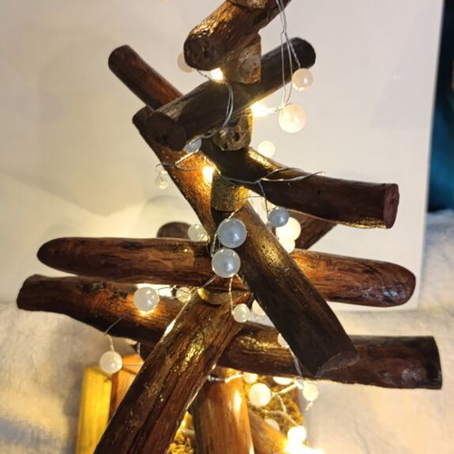 Eco Driftwood Christmas Tree with LED Lights and Pearls