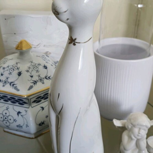 Porcelain cat vintage 33 cm tall used
