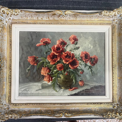 E. Kruger painting flowers in vase with carved frame like new