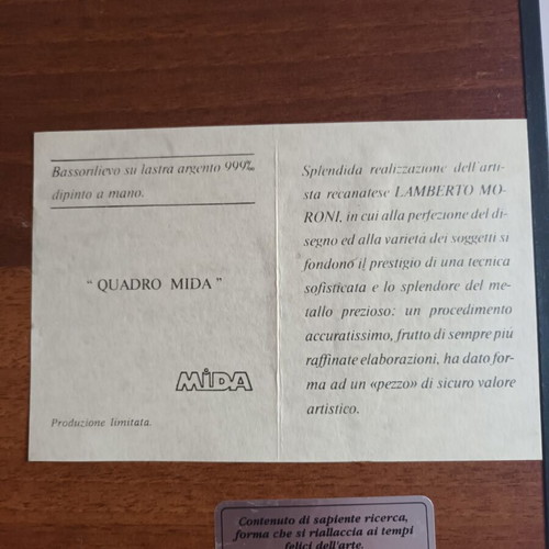 Lamberto Moroni silver artwork 999% used with certificate