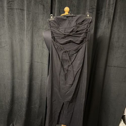 Strapless midi black denim dress, size M
