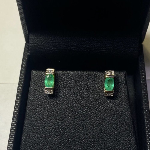 Gold 14k earrings with emerald new, handmade