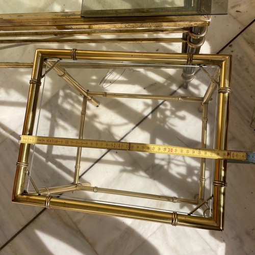Side coffee table brass used, set of 3 pieces