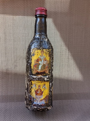Holy Water Glass Bottle with Religious Icon Images