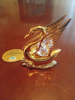 Swan decoration with Swarovski crystals and 24K gold plating