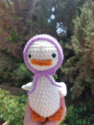 Handmade crocheted goose with hat made to order