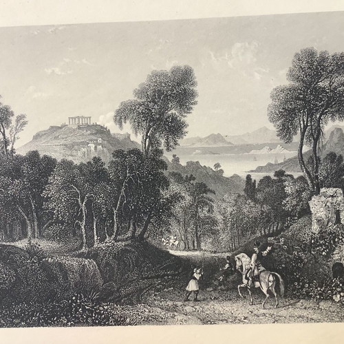 Chalcography 1840 Sounio Poseidon Temple used 32x23cm