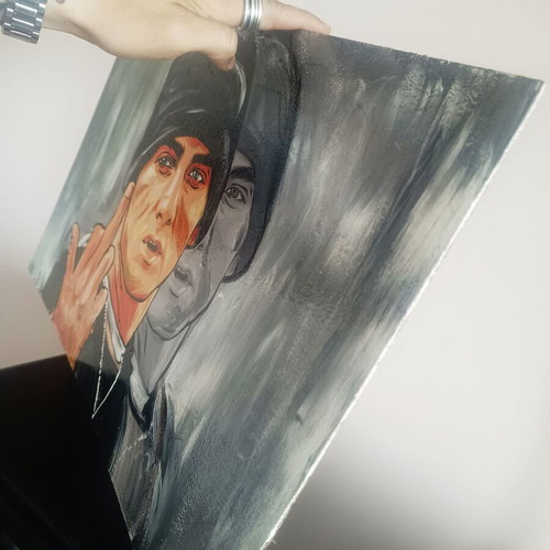 Eminem painting new, oil on plywood with autograph